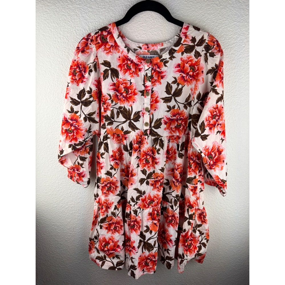 NWT Kids Old Navy Cream Floral Tiered Button Front Dress Size L 10 12